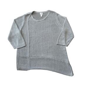 CHICOS Sweater Size 3 (XL) Soft Gray Knit; Slanted hem, 2/3 sleeves; lightweight